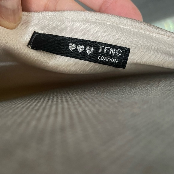 TFNC Bridesmaid satin one shoulder maxi dress with wrap skirt in champagne brown - Picture 11 of 11